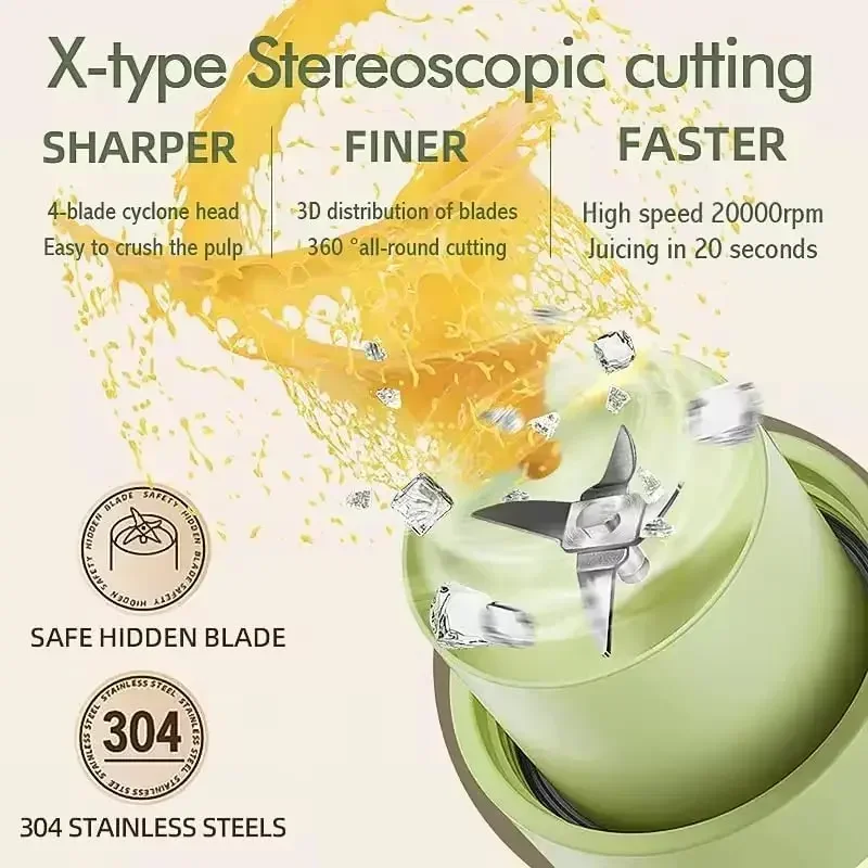 Hot Portable Juicer Blender 600ml Rechargeable Ice Crusher Electric Mini Juice Cup Extractor Four Blade Knife Juice Machine