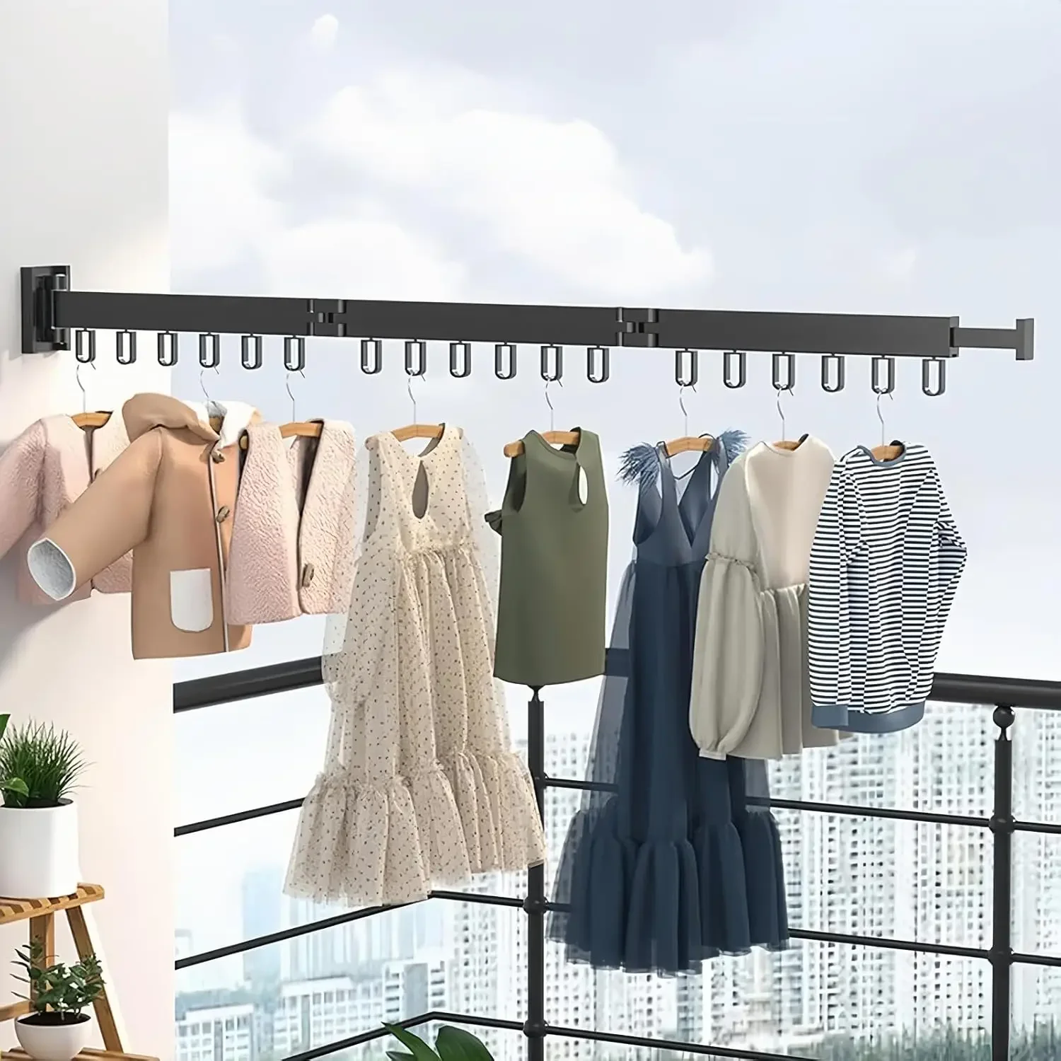 Clothes Drying Rack,Clothes Rack Wall Mount,Space Saver Clothes Rack,Retractable,Collapsible(Tri-Fold), 5