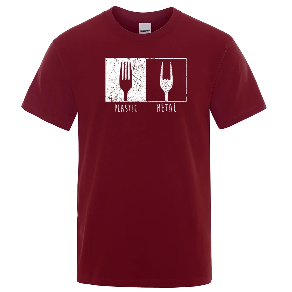 thumbnail image 1 of Camiseta de manga corta de algodón con tenedor de plástico y metal con estampado de objetos cotidianos para hombre, camisetas de estilo punk y hip hop, ropa urbana vintage, 1 of 5