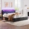 King Size Bed Frame with Headboard and Storage Drawers, Upholstered Black Platform Bed Frame with Storage Typ-C Charging Port 3