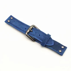 Punk Style Brown and Black Leather Watchband - 22mm (Retro blue)