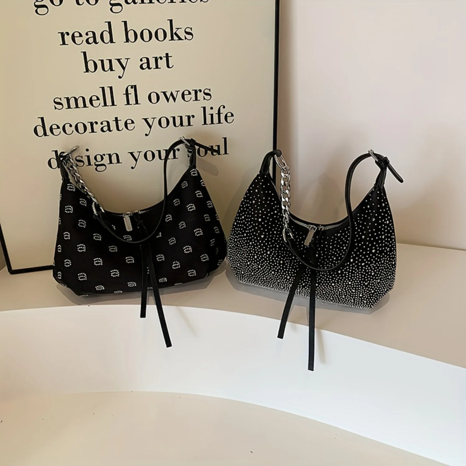 Stylish Crescent Bag with Shiny Chain, Perfect Small Shoulder Purse for Fashionable Women, Trendy Underarm Hobo Bag