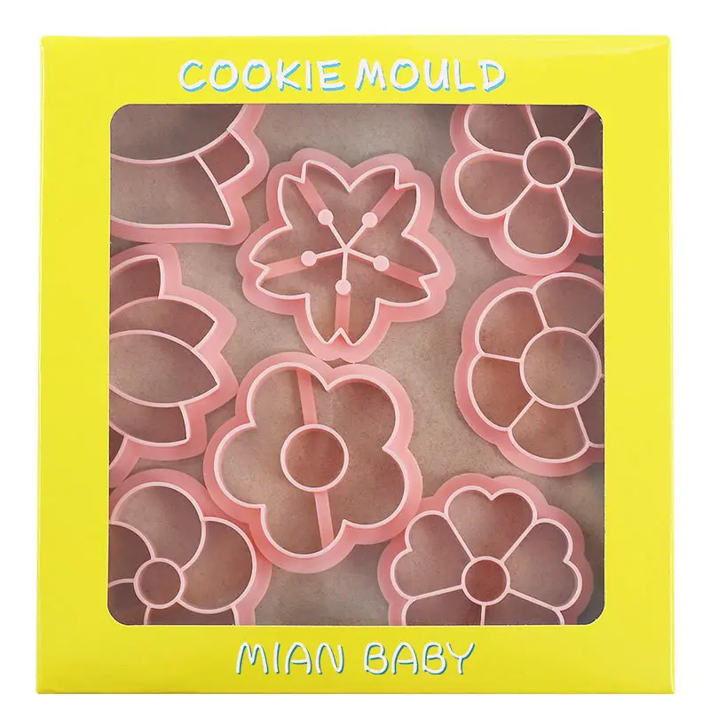 8Pcs Flower Shape Biscuit Mold Set Tulip Peach Blossom Sunflower Pattern Cookie Stamp Cutter Home DIY Baking Tools