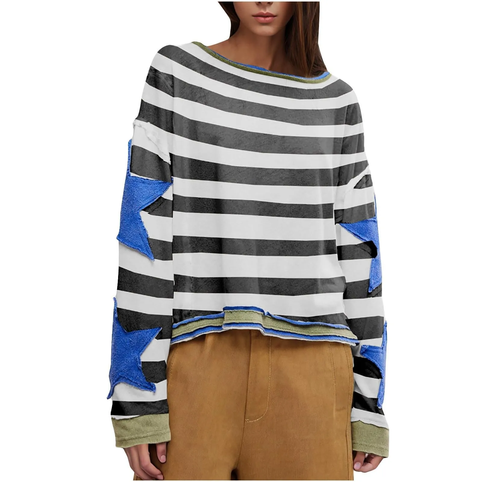 thumbnail image 1 of Sudadera con gráfico de gran tamaño, camiseta retro de manga larga con hombros caídos y cuello redondo para mujer, sudaderas de otoño, 1 of 5