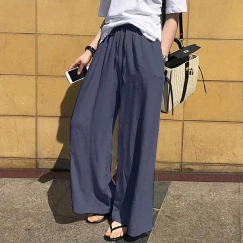 Women's Wide Leg Pants Fashion High Waist Street Women's Cotton Pants Solid Colour Casual Loose Trousers