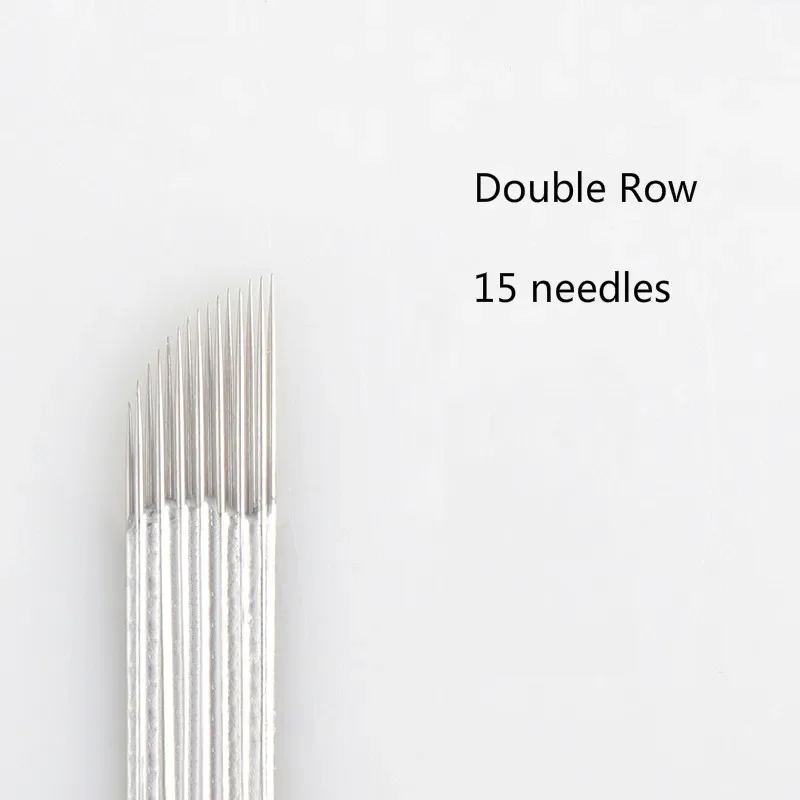 Tattoo Eyebrow Needle Double Row 15-pin Manual Bevel Blade 3D Embroidery Permanent Makeup 50 PCS