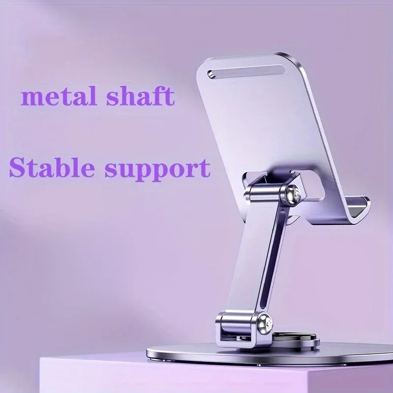 360 degree rotating metal phone stand - compact, foldable, portable - desktop stand for smartphones and tablets
