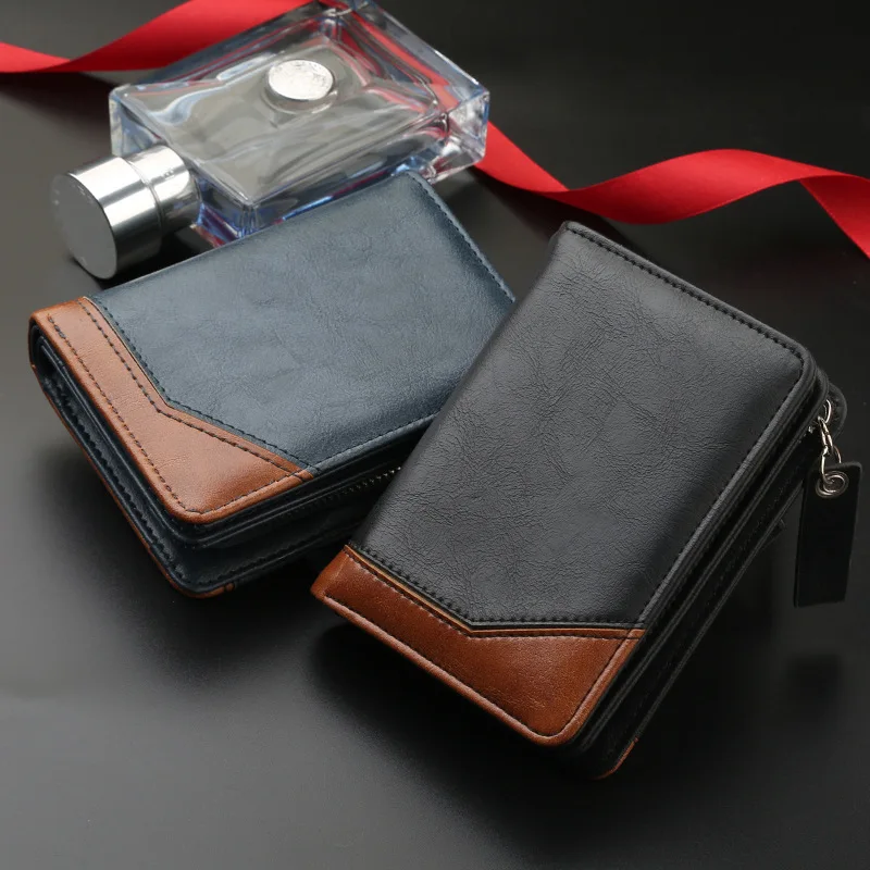 Men's Short Wallet with Large Capacity and Multiple Card Slots, Zipper Coin Pouch for Everyday Use and Trendy