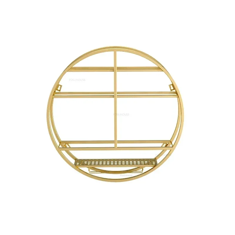 Modern Round Wall-mounted Wine Rack Nordic Gold Iron Wine Cabinets Luxury Bar Furniture Home Storage Rack with Glass Holder
