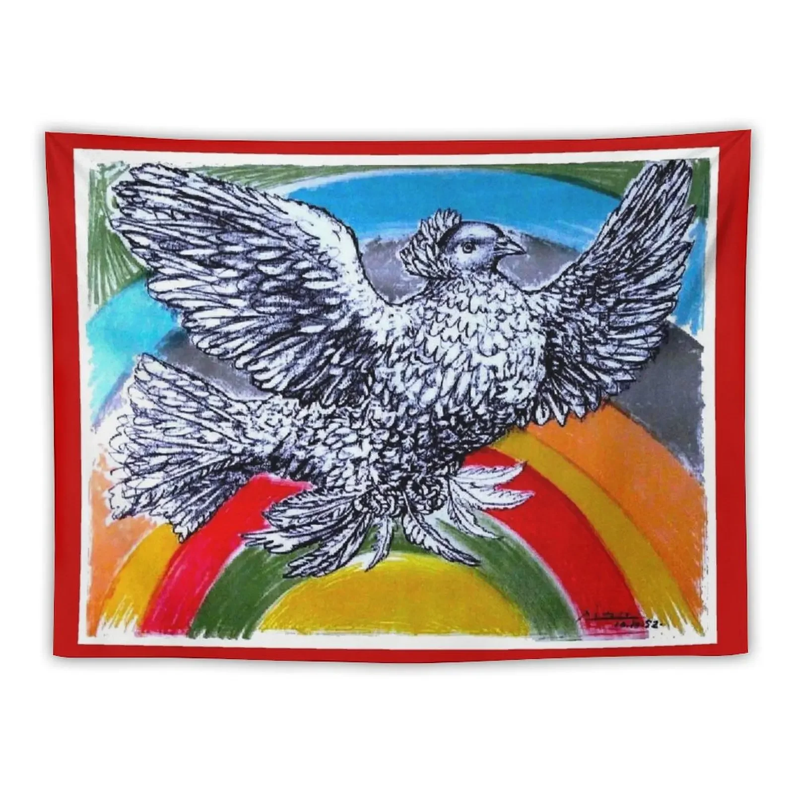 

DOVE of PEACE : Vintage 1952 Rainbow Painting Print Tapestry Decoration For Bedroom Wall Hangings Decoration Tapestry