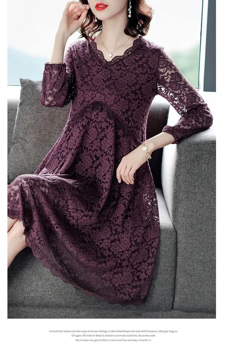 Spring Autumn Solid Lace Sexy Aesthetic Dress Women Long Sleeve Hollow Out Chic Vestidos De Fiesta Elegant Fashion Robe Femme