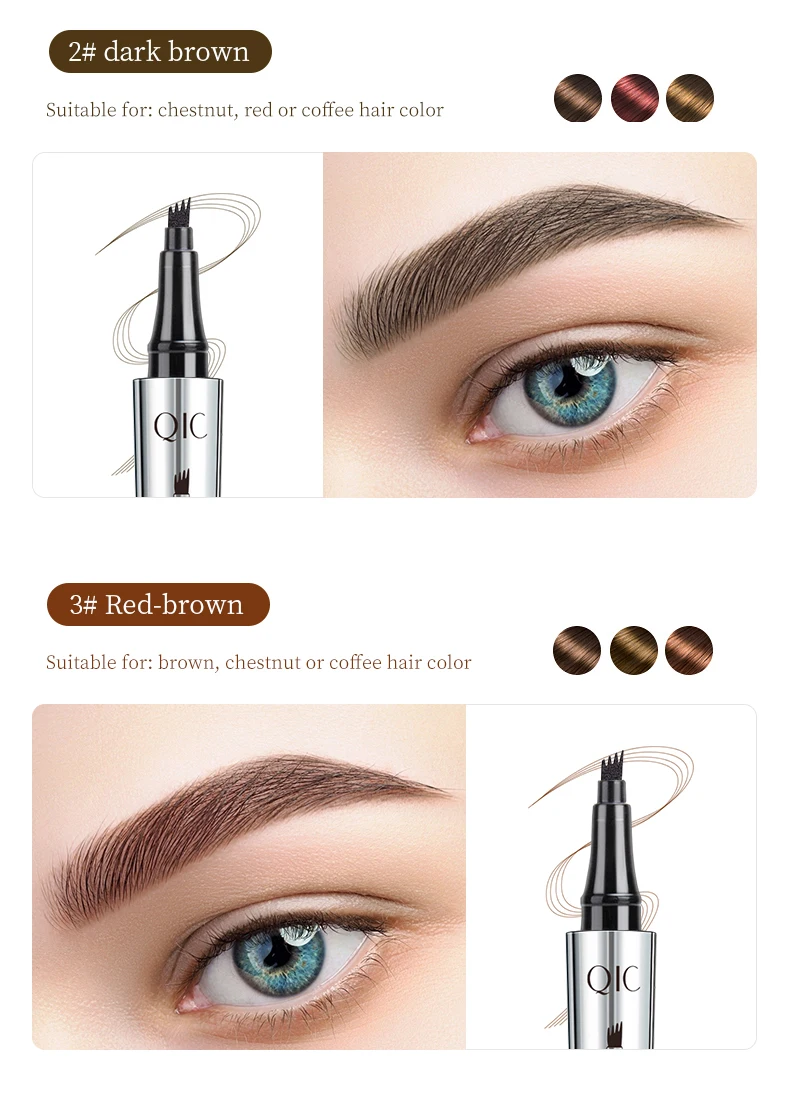 4 Punkte Augenbrauen stift 5 Farben flüssiger Brauens tift dunkelbraun Microb lading Augenbrauen stift wasserdichte Augenbrauen Tattoo Stift Kosmetik – Detail 10