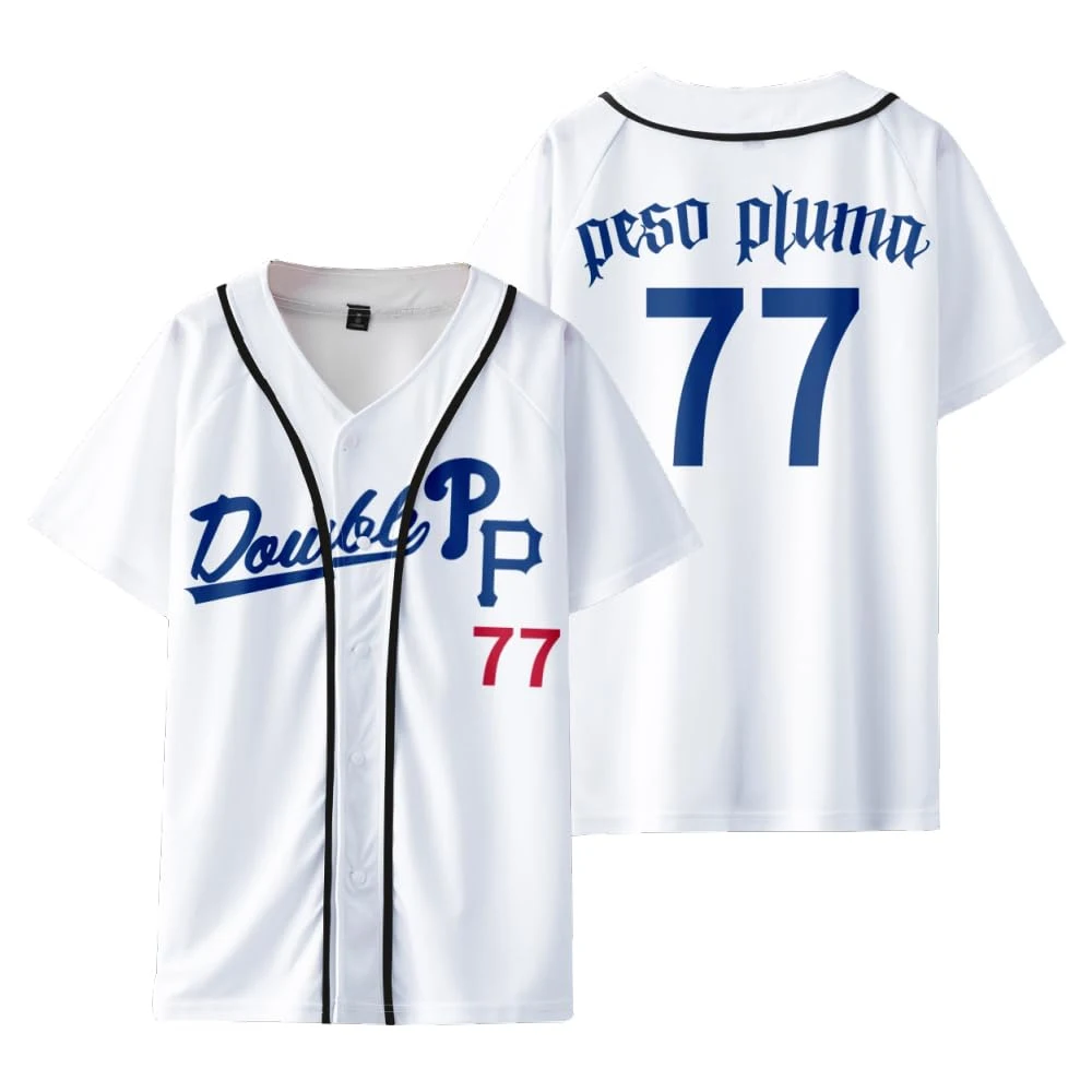 

Peso Pluma Shirt Double PP Tour Merch Baseball Jersey T-shirt V-Neck Short Sleeve Tee 2023 World Tour Hip Hop Unisex Clothes