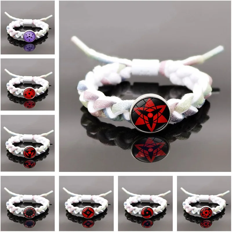 Anime figura sharingan olho pulseiras bonito q versão personagens masculino  feminino vidro metal frisado tecer pulseira