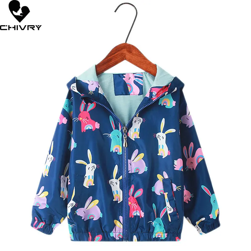 

New 2023 Spring Autumn Kids Coat Jacket Girls Fashion Cartoon Unicorn Hooded Zipper Jackets Windbreaker Outerwear Girl Clothing