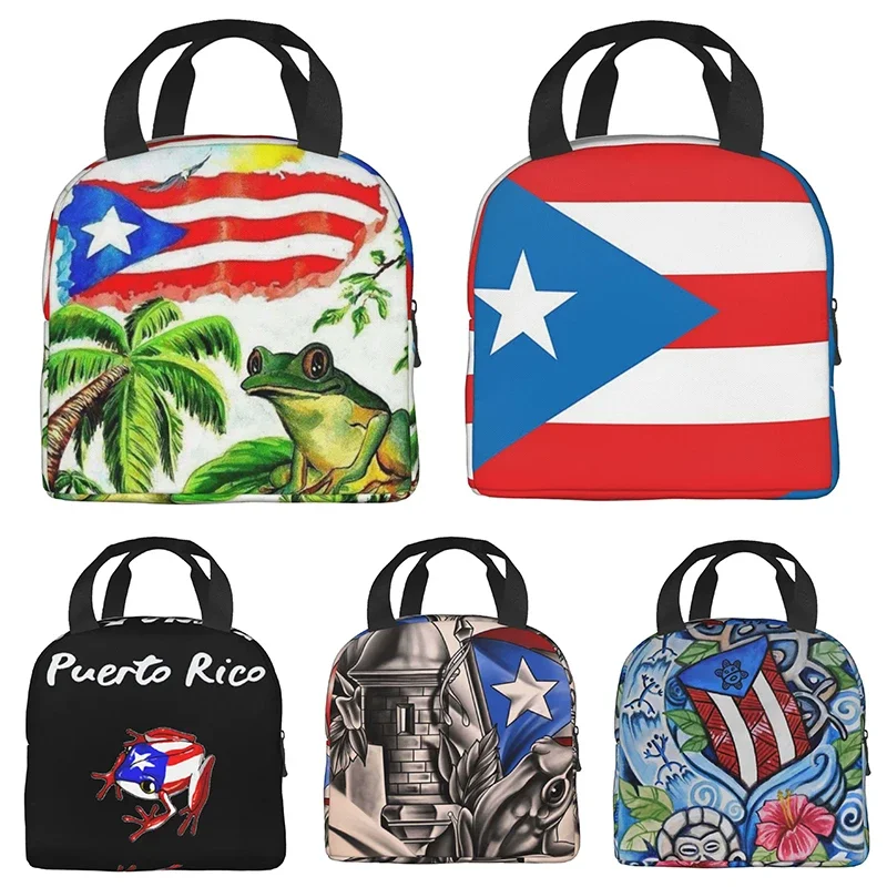 

Insulated Lunch Bag Reusable Cooler Thermal Puerto Rico Tote Bag With Front Pocket For Women Men Travel Work Hiking Picnic