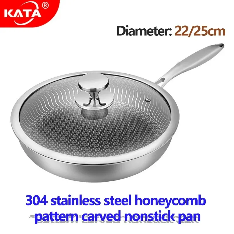 

Home Kitchen 304 Stainless Steel Pan Woks Tempered Glass Lid Nonstick Cooker Gourmet Stir Fry Fried Pot Suitable for All Stoves