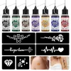 Temporary Tattoo Kit with 7 Bottles of Mixed Color Paste and 6 Stencil Designs, -Easy-to-Use Henna Semi-Permanent Tattoo Set 2