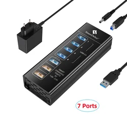 Ultra - Fast Aluminum USB 3.0 Hub with LED Light and Power Adapter (7 Ports EU Plug)