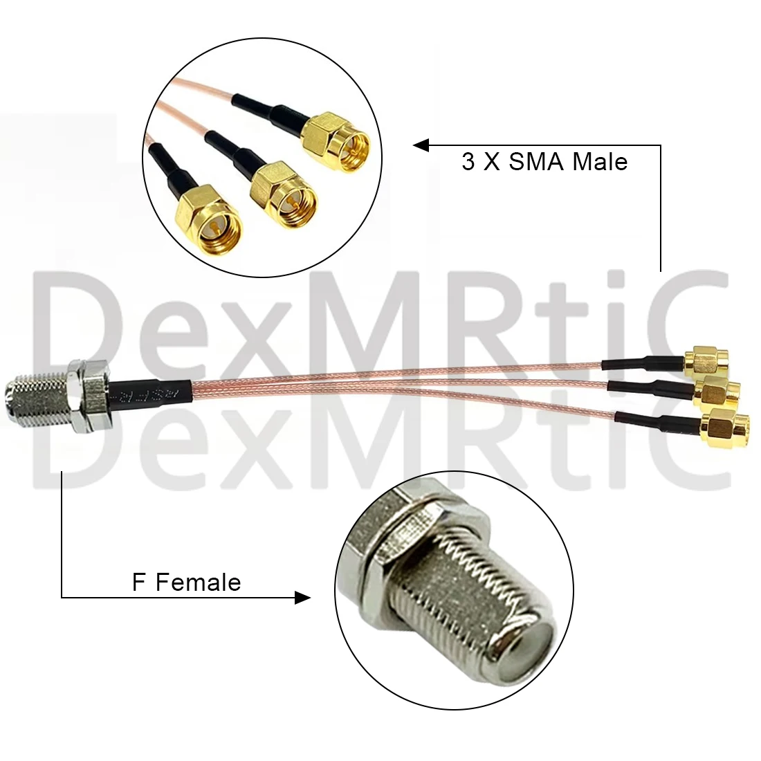 1PC F Weibliche Mutter auf 3X SMA Stecker Splitter Combiner Pigtail Kabel 15CM 6 "für Wifi Router – Detail 1