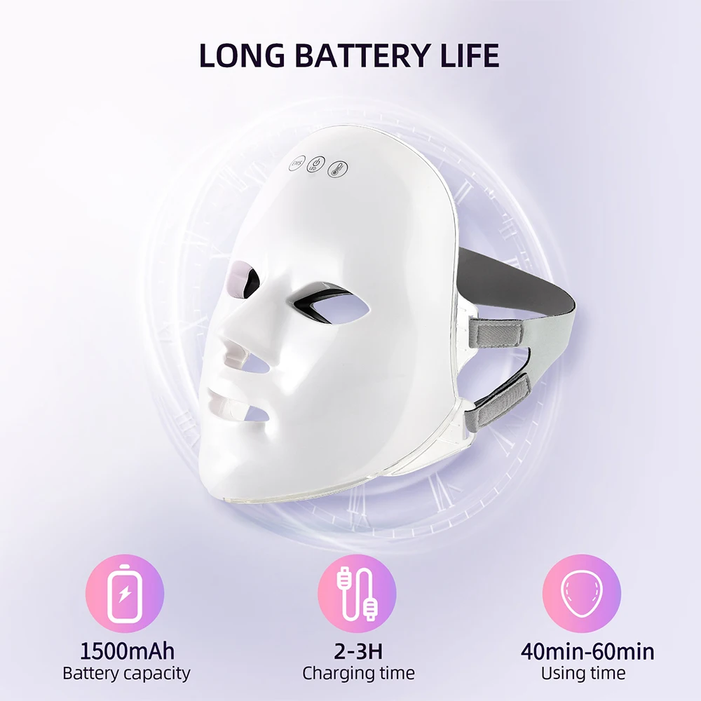 EMS Heating Therapy 7 Colors LED Photon Face Mask Beauty Microcurrent Skn Tighten EMS Mask Wireless Use Firming Skin Anti Acne