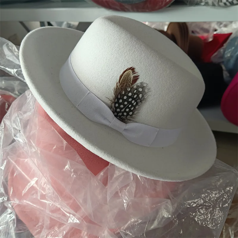 Fedora Hut Premium rosa Fedora Hut neue Frauen gekräuselte Schleife bunte Filzhut Männer konkave Top kurze Party Hut – Detail 17