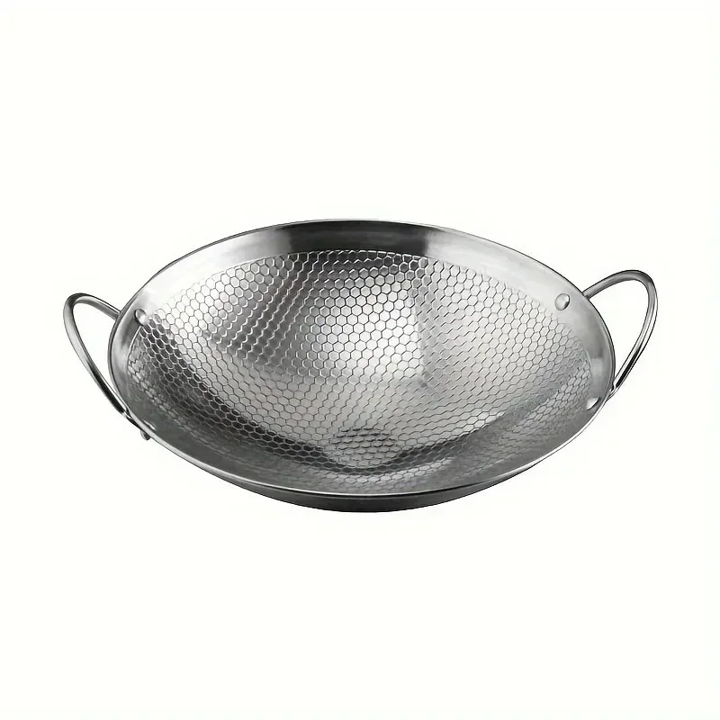 1pc 29cm/11inch stainless steel honeycomb skillet non-stick with handle scratch-resistant cooking pasta steak porridge ramen