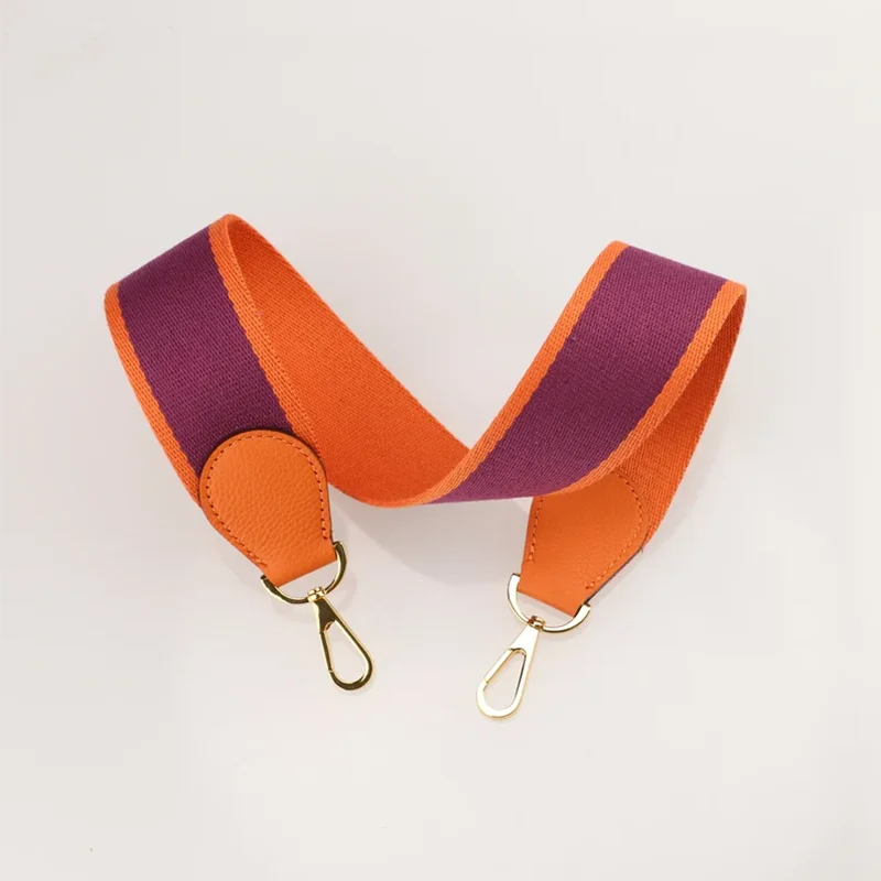 2" Wide Orange/Purple Canvas And Togo Leather Shoulder Strap For Brand