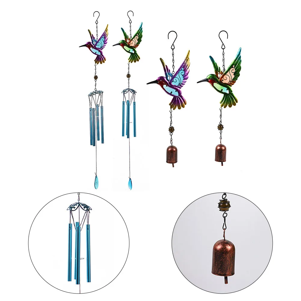 Wind Chime Hummingbirds Dragonflies Metal Glass Painted Crafts Hanging Pendants Bell Aluminum Pipe Home Courtyard Hanging Decors 5