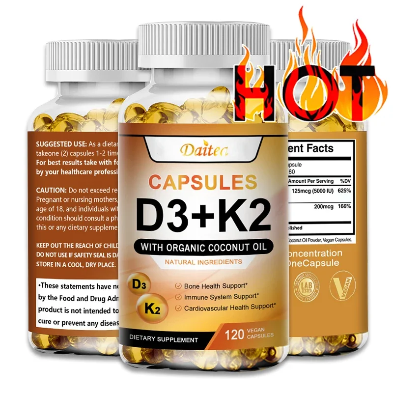 

Vitamin K2 + D3 with Organic Coconut Oil To Support Your Heart, Bones and Teeth, Certified Vegetarian, Non-GMO and Gluten-free