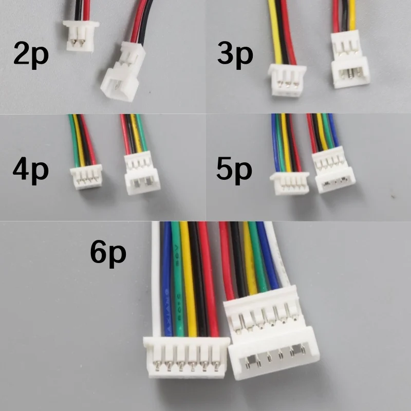 10 Pcs Mini Micro JST Plug Connector Set with Wires (100mm, Assorted Pin Options)
