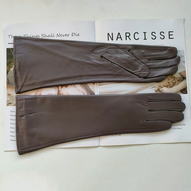 Neue lange Damen-Lammfellhandschuhe mit Plüschisolierung und winddichten Lederhandschuhen zum Autofahren – Detail 10