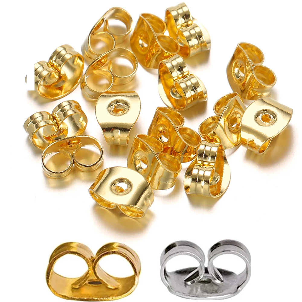

100Pcs 4.5x6mm Gold Plated Stainless Steel Earring Safety Back Stopper for Stud Hypoallergenic Jewelry Making Earring Back Plug