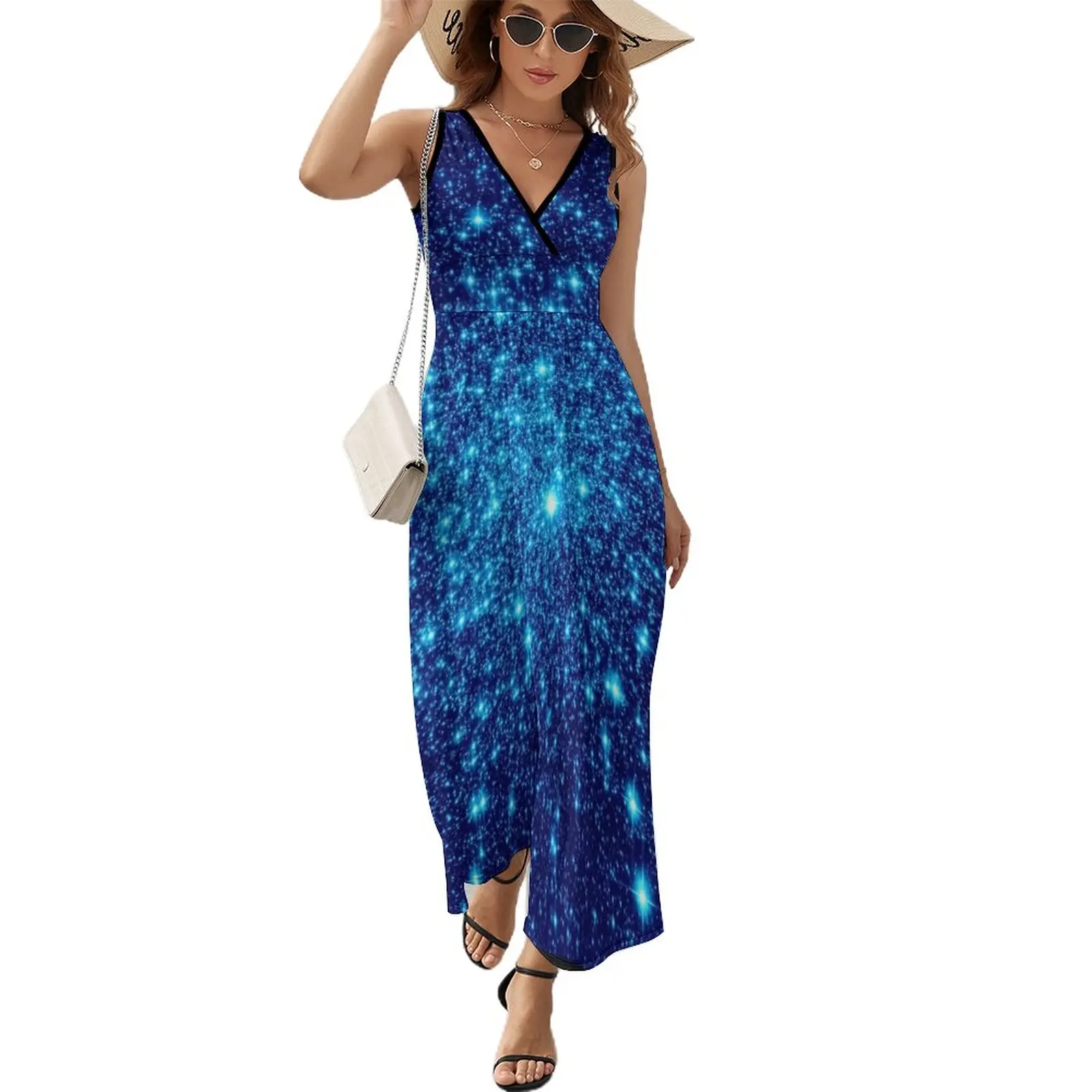 

Vivid Blue Galaxy Sparkle Stars Sleeveless Dress dress summer 2024 women women's fashion dresses dresses for women 2024