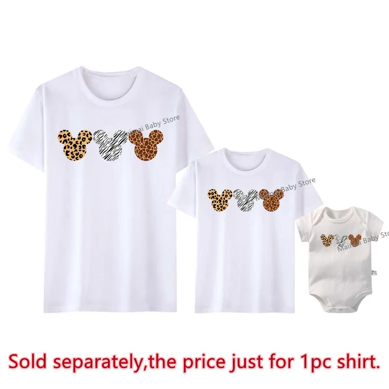 Disney Leopard Mickey Ears Shirts Funny Animal Kingdom Family Matching Outfits Cotton Look Mother and Kids Disney Trip Clothes 5