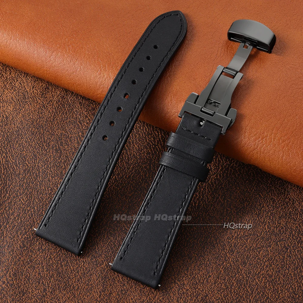 Elegant Genuine Leather Watch Strap with Butterfly Buckle – Quick Release Universal Wristband