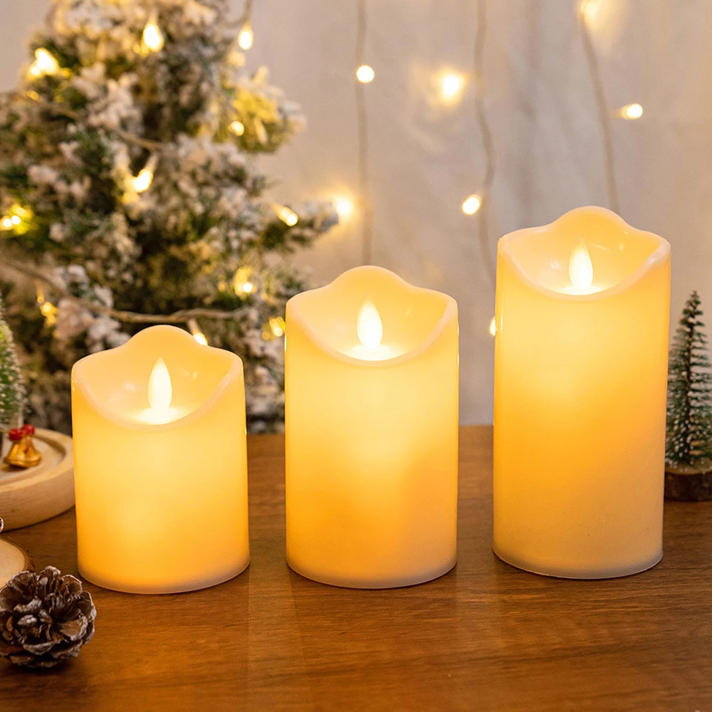 Lights4fun Juego De 6 Velas LED Sin Llama De Cera Natural - Pilas CR2032 Incluidas, 5x5 Cm, Color Blanco Ámbar Para Interiores