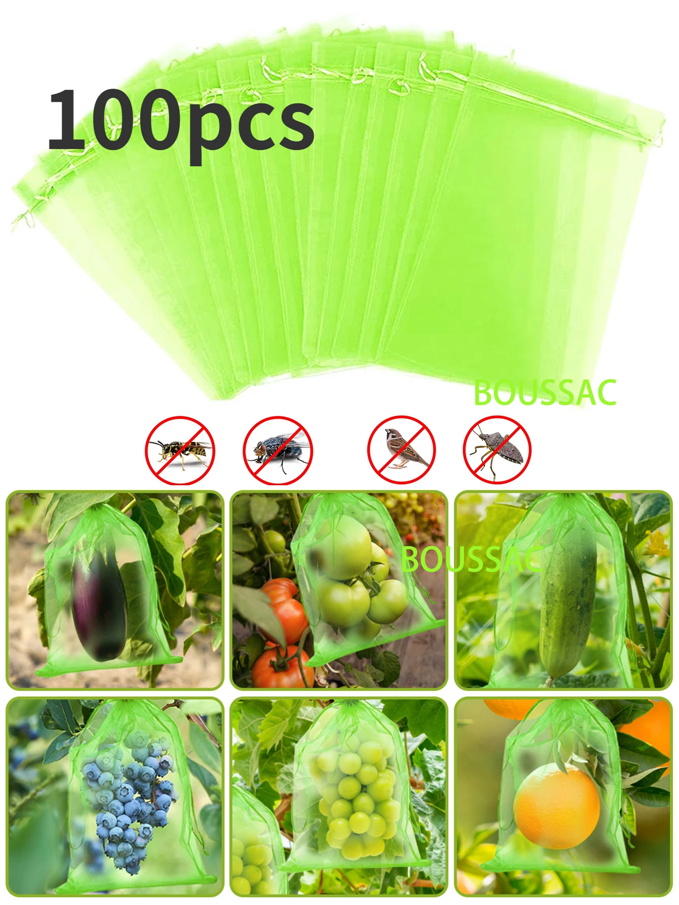 Fruit Protection Bags 100pcs Pest Control Anti-Bird Garden Netting Strawberry Grapes Mesh Plante Vegetable Grow
