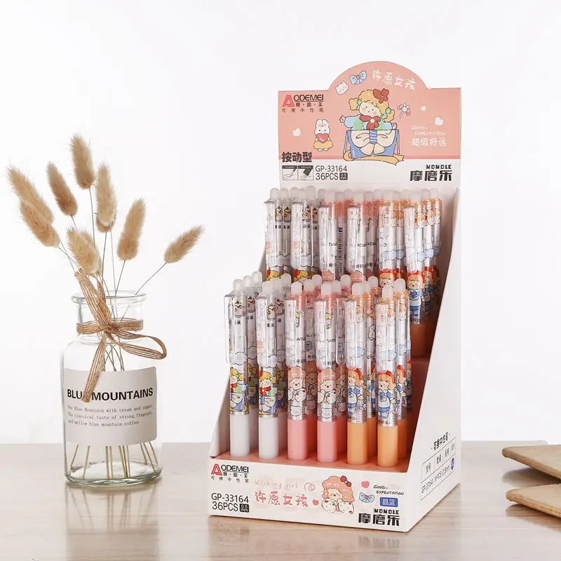 

36 pcs/lot Kawaii Girl Erasable Gel Pen Cute 0.5mm Blue Ink Pens Gift Stationery Office School Supplies Wholesale