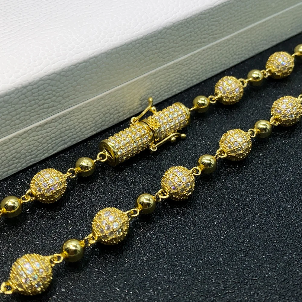 Hiphop Round Ball Iced Moissanite Diamond Chain Necklace 925 Sterling Silver 8-10mm Bead Link Necklace Pass Tester with Gra