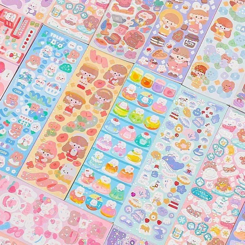 Handbook Stickers 10-100Pcs Kawaii Handbook Stickers Cartoon Collage Laser Sticker DIY Decorative Scrapbooking journals Stationery School Supplies
