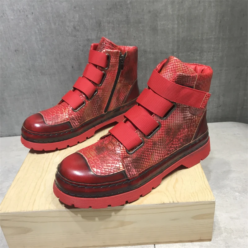 

Ботильоны мужские на шнуровке, кожаные кроссовки на платформе, высокие, Повседневная Теплая обувь, уличный стиль, широкие, модные зимние