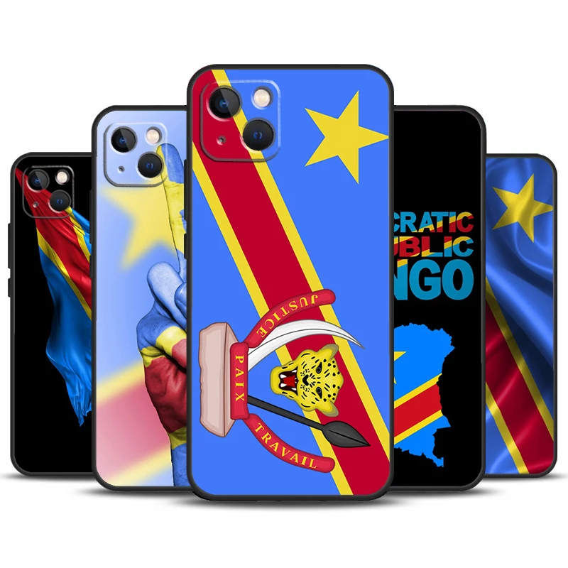 Congo Democratic Republic Flag Case For iPhone 15 14 13 12 11 Pro Max Mini X XR XS Max 7 8 Plus SE 2 Bumper Cases Cover