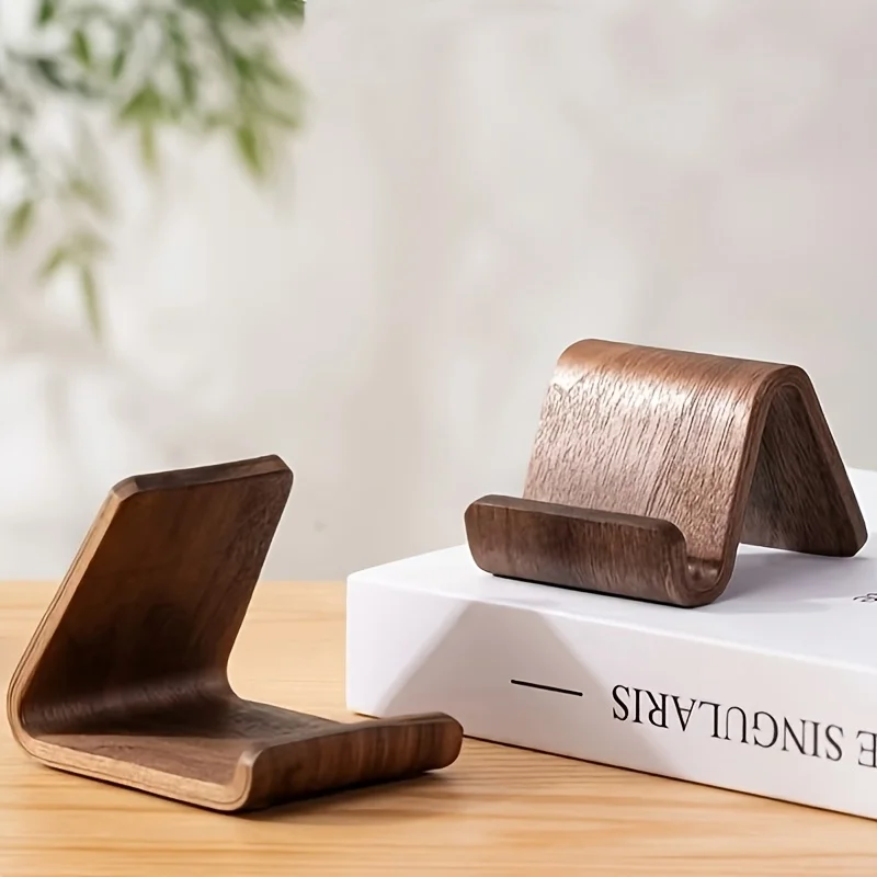 Premium Walnut Wood Rotating Phone Stand with Adjustable Angle & Clamp Base - Sturdy Portable Desk Accessory