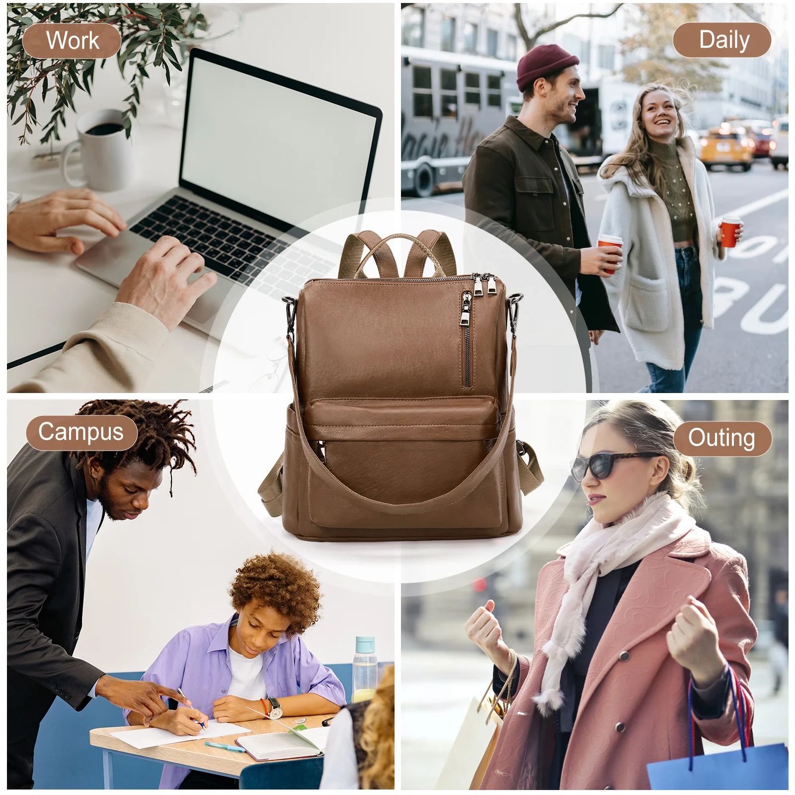 Laptop Backpack for Women PU Leather Bag Handbag, Fashion Commuting Backpack Simple Messenger Bag,Women Teacher Nurse Backpack
