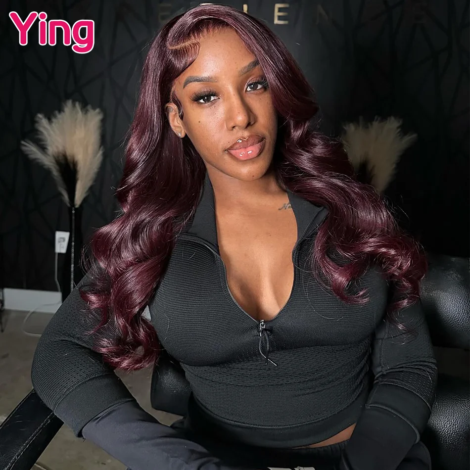 

Ying Hair Dark Burgundy Colored 200% 13x4 Lace Front Wig Human Hair 13x6 Lace Fontal Wig Body Wave PrePlucked With Baby Hair