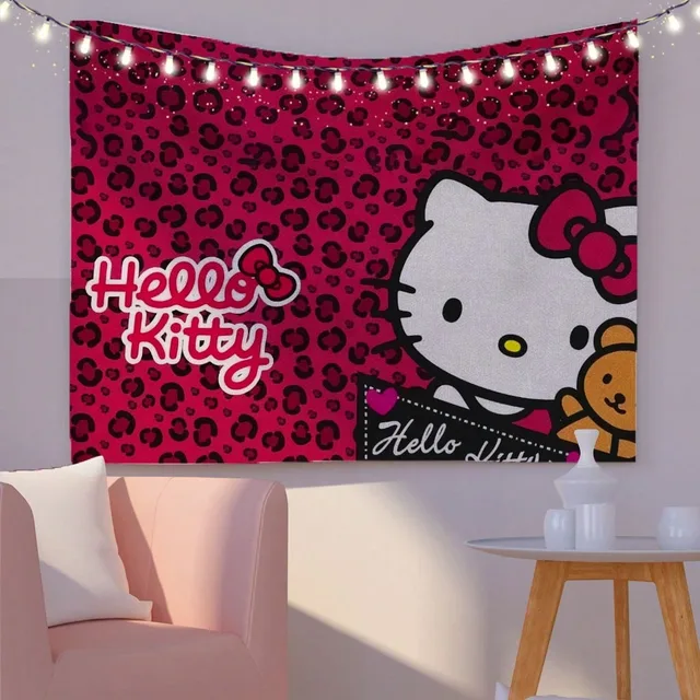 MINISO Sanrio Hello Kitty rose Kawaii tapisserie moderne Polyester mur Art salon chambre décor cadeau pour les Fans de Kitty 3
