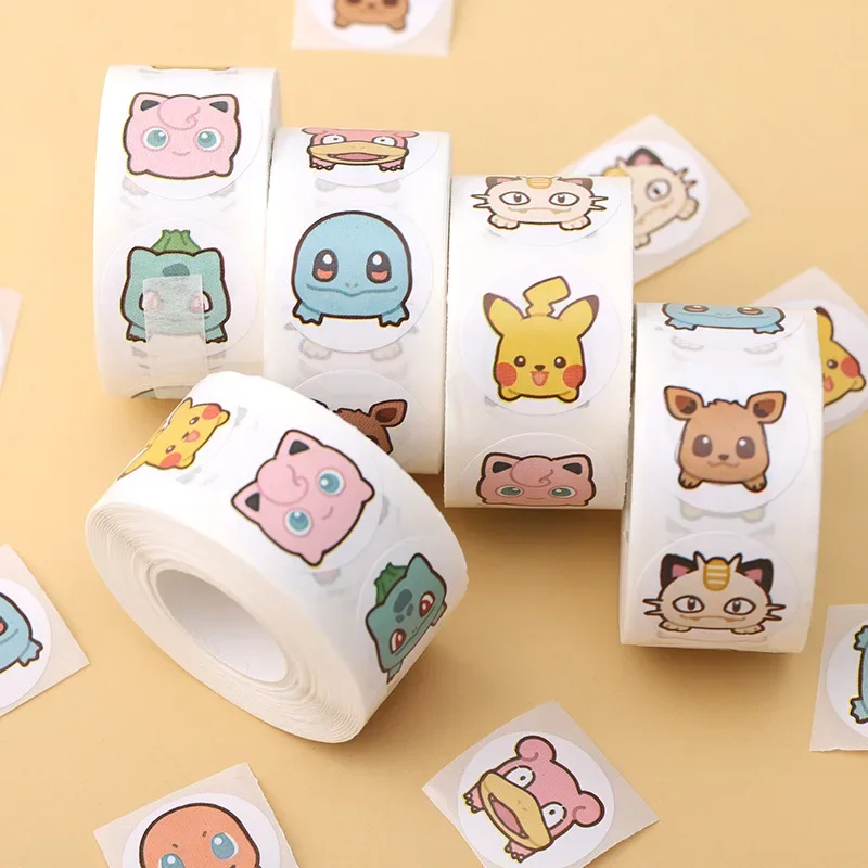 Pokemon Stickers 500/2000PCS Anime Cute Pokemon Stickers Kawaii Pikachu Charizard Round Seal Stickers Rolls Luggage Toys