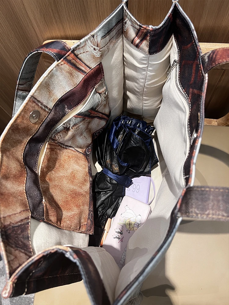Retro Print Pattern Decoration Shoulder Bag European / American Fashion Personality Square Large Capacity Shopper Tote Bag Trend