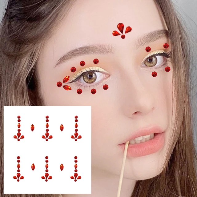 Face Jewels Temporary Tattoos Eyes Eyeliner Bindi Dots Gems Makeup